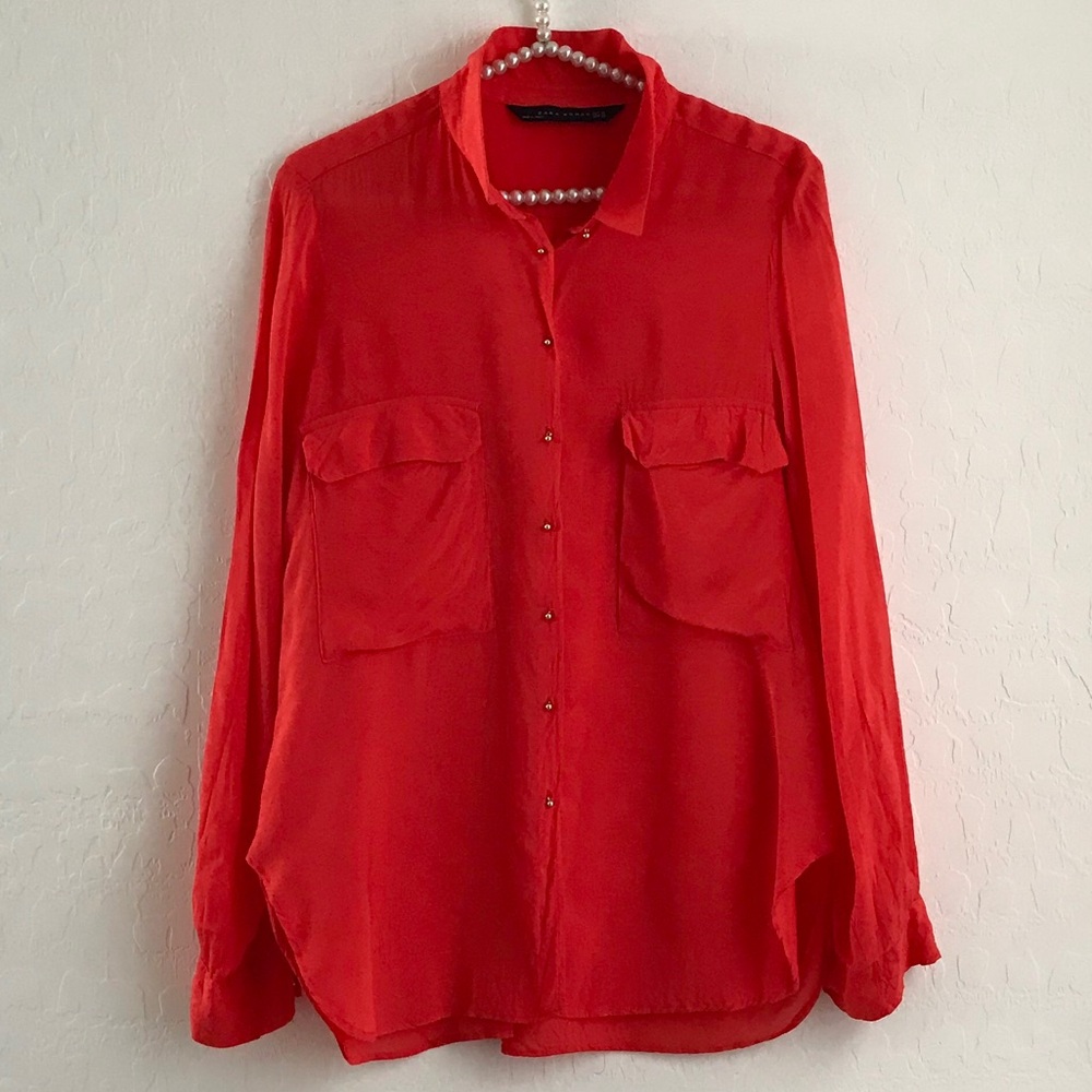 Women's Red Button-Up Blouse